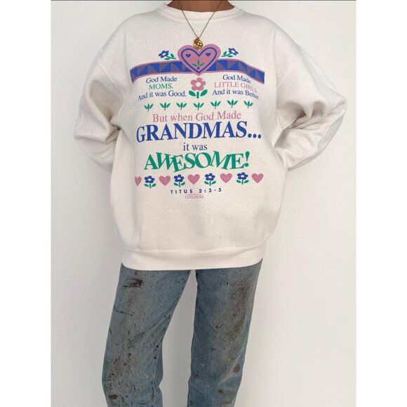 90s vintage grandma quote humor funny graphic novelty pullover sweatshirt large - Picture 2 of 10
